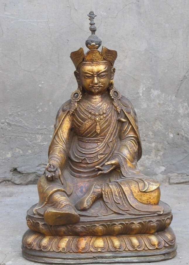 

008770 14"Tibet Bronze gilded buddism Padmasambhava Guru Rimpoche Lotus Teacher Statue