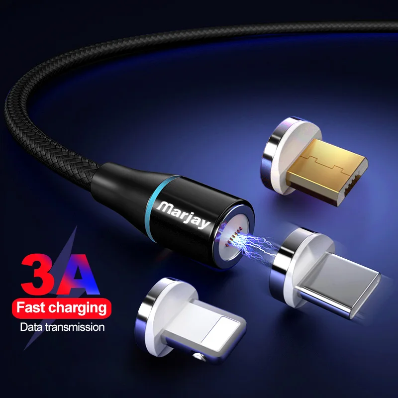 Магнитный кабель Marjay для быстрой зарядки, 2 м, 3 А, кабель Micro USB Type C для iphone X, Xs, Max, Samsung, Xiaomi|Кабели для мобильных телефонов| | АлиЭкспресс