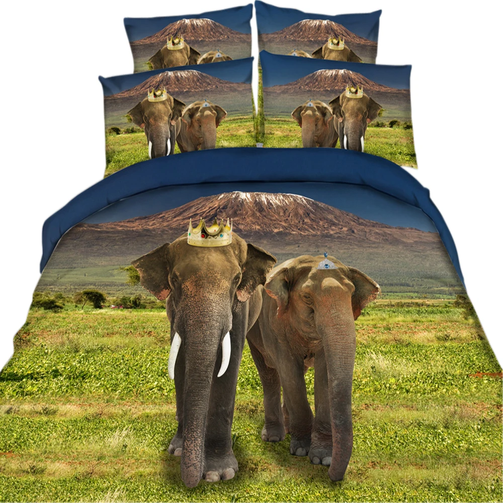 

100% Cotton 3D Digital Printed Duvet Cover Set Prairie Elephant Bedding Set 3/4pcs for Kids/Adult Teen Bedroom Home Textiles