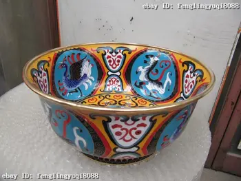 

5 Tibet Royal Bronze Copper handwork cloisonne Enamel Four God Beast Brid bowl