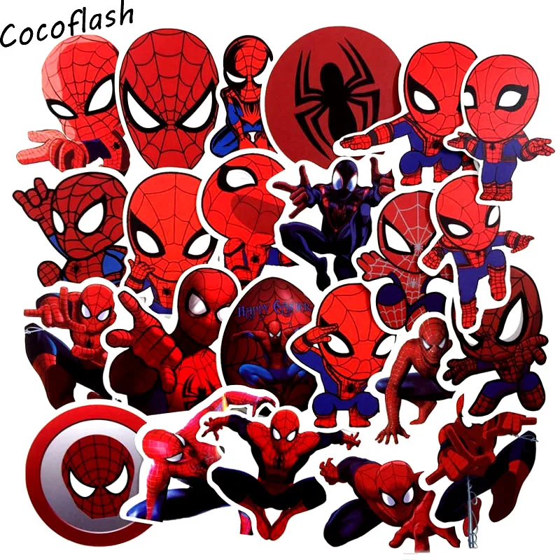 35pcs/lot Super Hero MARVEL Spider Man Cool Sticker For Laptop Fridge Bicycle Pvc Waterproof Decal Toy Sticker For Kids