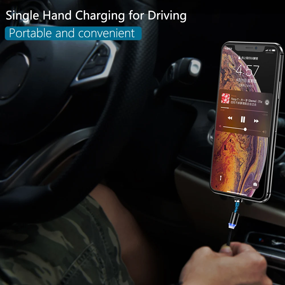 FBYEG المغناطيسي LED كابل المصغّر usb نوع C كابل الهاتف ل iphone X Xr ماكس Xs 1 m 2 m 2A سريع تهمة المغناطيس كابل شحن