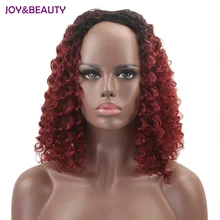 JOY& BEAUTY черный цвет красного вина градиент 18 дюймов Средний Короткие вьющиеся волосы парик высокая температура волокна синтетические волосы женский парик