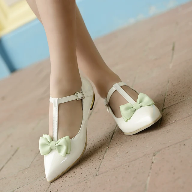 Fashion T strap Ballet Flats With Bowtie Leather Designer Women Shoes ...