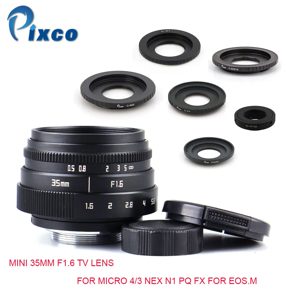 Pixco Mini 35 мм F1.6 APS C телеобъектив + адаптер объектива для Micro 4/3 Nex N1 PQ FX EO S.M Olympus OM DE M10