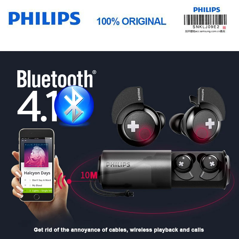 Philips SHB4385 наушники действительно Беспроводные Bluetooth 4,1 Гарнитура затычки для ушей тип движения бег приятный для ушей De-noising Bean