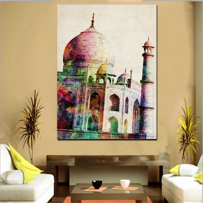 HD Print Abstract Watercolor Taj Maha Empire State Famous Building Canvas Painting Modern Wall Picture For Living Room Cuadros (3)