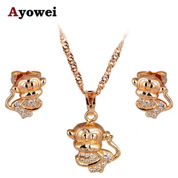 

Cute Monkey Design Gold tone Fashion Jewelry sets Necklace Earrings Zircon Austrian Health Nickel & Lead free JS618A