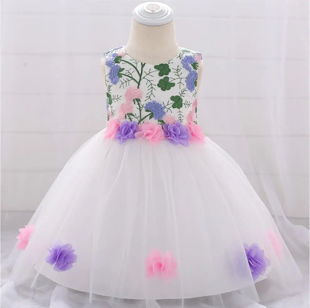 New infant Baby Girl Dress flower Baptism Dresses for Girls one years birthday party wedding baby clothes full moon dress