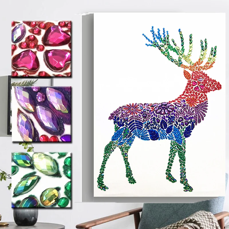RUBOS DIY 5D Diamond Embroidery Colorful Elk Deer Animal Painting Big Special Crystal Partial Patterns Mosaic Sale Hobby | Дом и сад