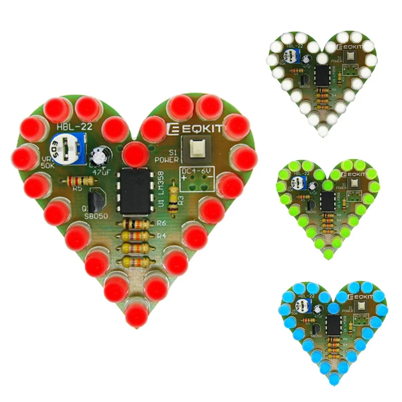 Набор для творчества в форме сердца, дыхательная лампа, комплект, DC4V-6V, дыхательный светодиодный набор, сделай сам, электронное производство, красный/белый/синий/зеленый