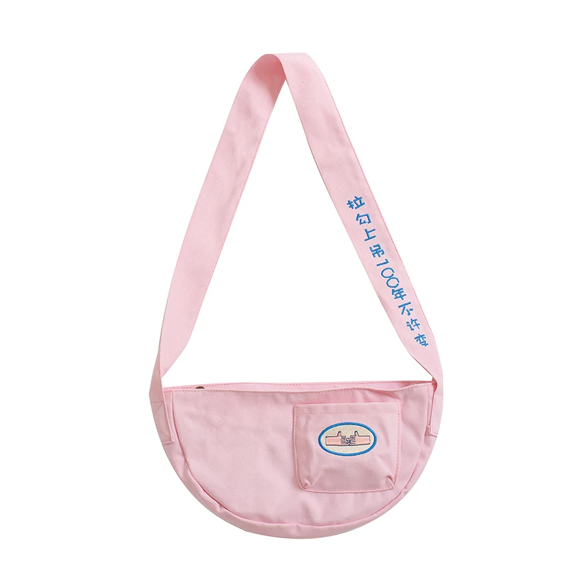 

Japanese Harajuku Cute Pull Hook Tattoo Embroidery Shoulder Bag Fashion Canvas Handbag 2019 New Women's Pink Messenger Bag