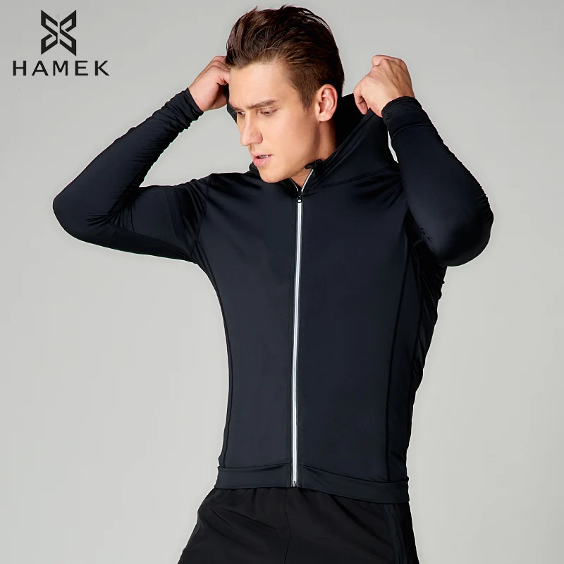 2017 New Zipper Elastic Running Jacket Reflective Men Slim Fitness Anti