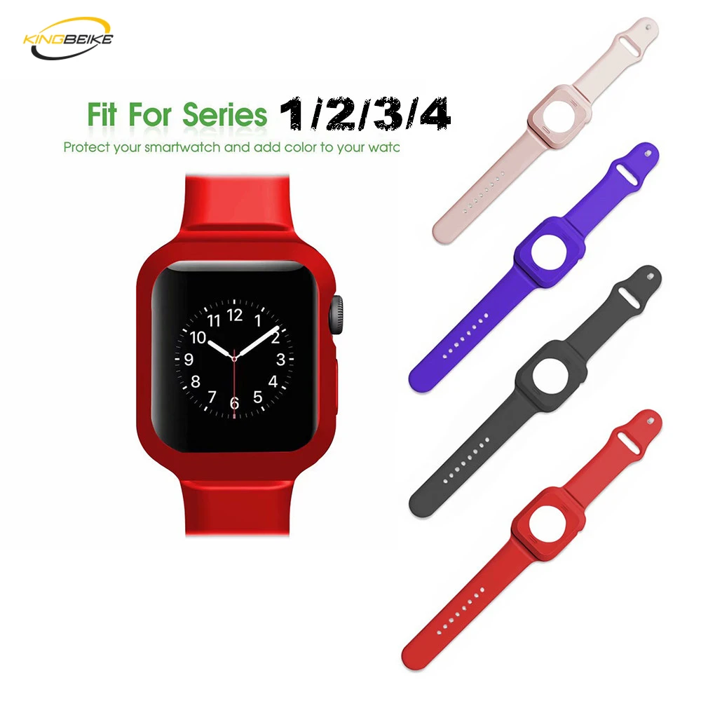 

KINGBEIKE 8 Colors Sport Silicone Watchband+Frame For Apple Watch 1 2 3 4 Series 38mm 42mm 40mm 44mm Band Bracelet Strap