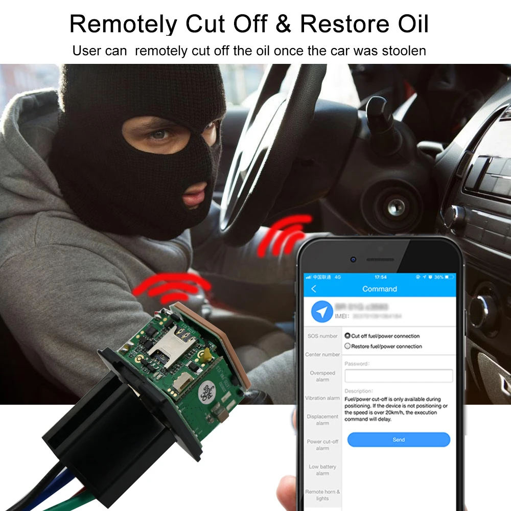 Relè GPS 4G Mini localizzatore GPS per auto 2G 4G Moto Batteria incorporata Cut Off Oil Localizzatore 4G Localizzatore GPS automatico Monitoraggio Allarme shock - immagine 3