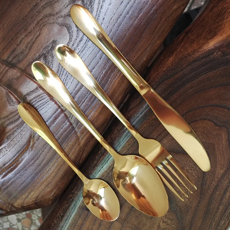 

Stainless Steel Gold Plating Dinnerware Set Luxury Fork Elegant Scoop Western Dinner Tools Tableware Full Set Cutlery 4pcs/Set