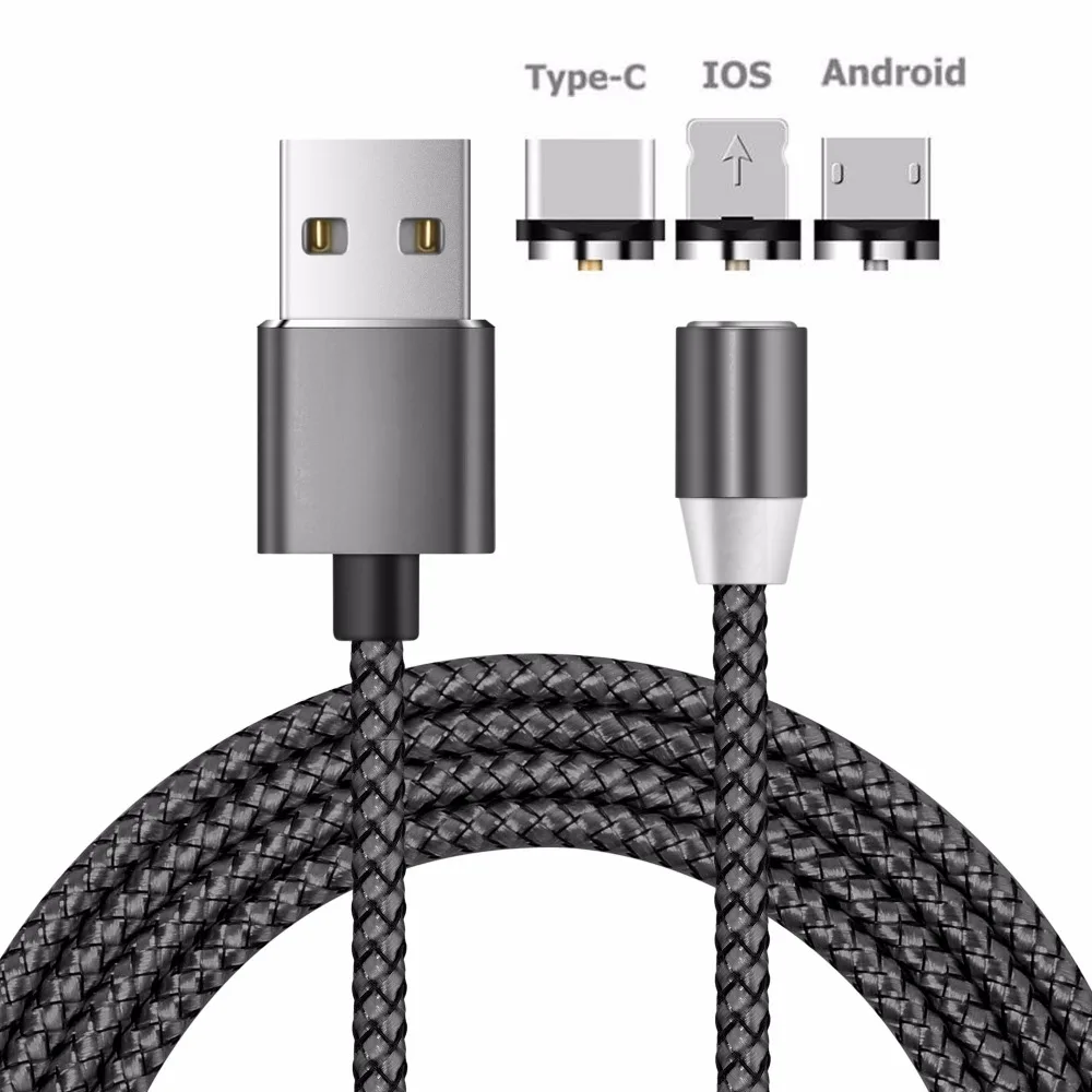 100 шт. 1 м 2 м(3,3 фута) светодиодный Круглый Магнитный кабель для iPhone X 8 7 6 Plus 5S SE и Micro USB кабель и usb type C USB C кабель для зарядного устройства