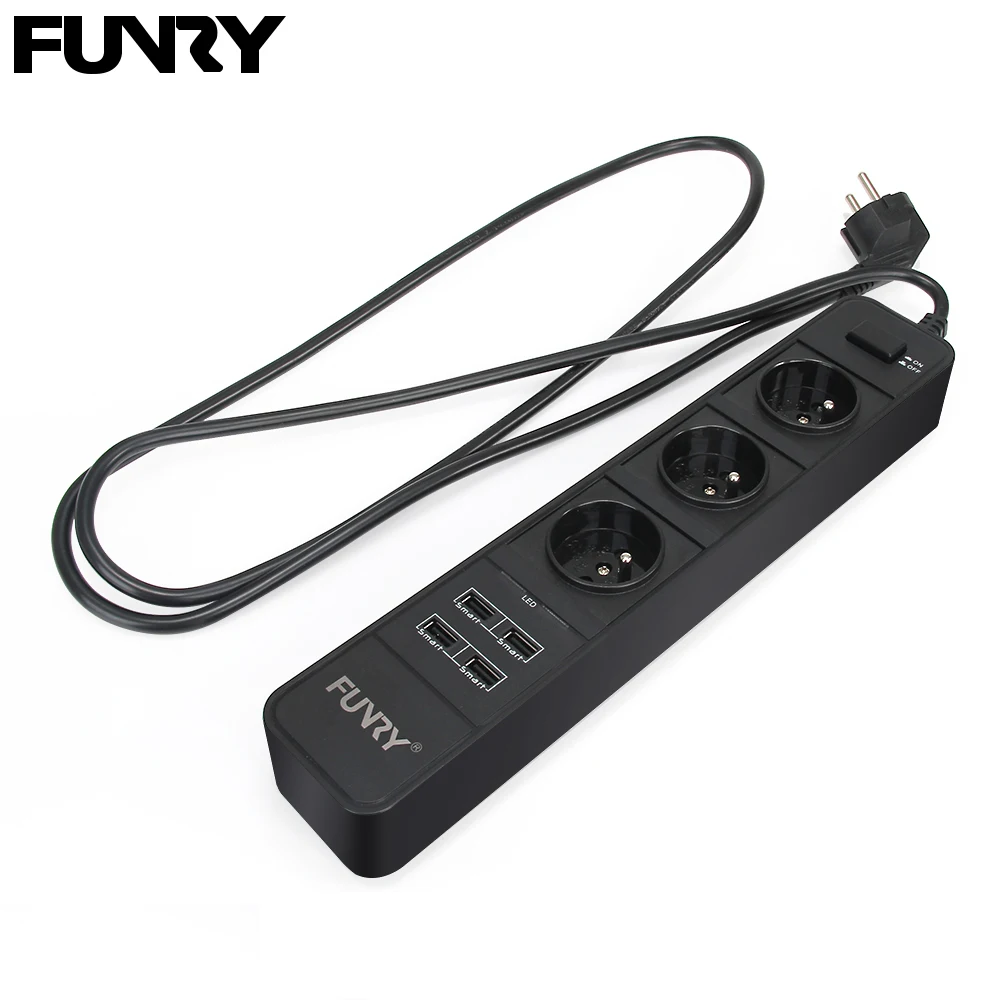 

Original Funry C733 EU Plug Power Strip Multi-function Portable Socket Outlet 250V 16A 3 Jack 4 USB 2.4A Interface