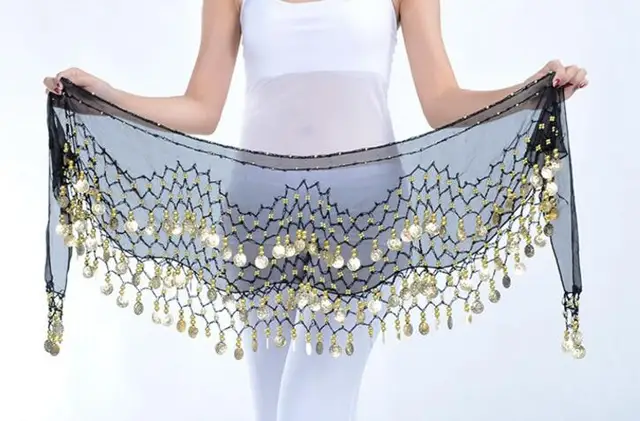 1 piece 3 Rows 128 Gold Coins Belly Dance Costume Hip Scarf Skirt Belt Wrap Waist New Brand black