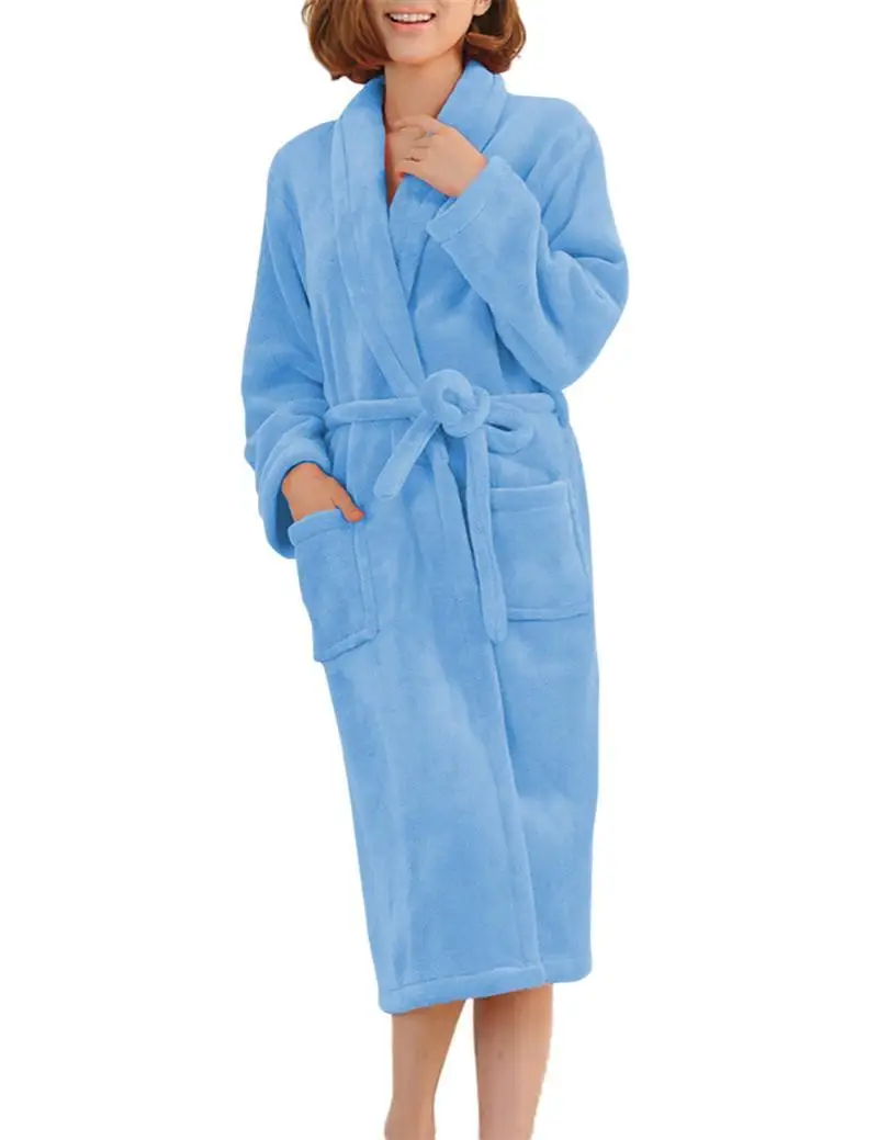 Bathrobes Women Robe Autumn Winter Warm Long Sleeve Flannel Robe Female