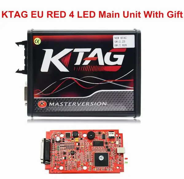 Новейший онлайн V2.47 EU красный Kess V5.017 OBD2 менеджер Тюнинг Комплект KTAG V7.020 4 светодиодный Kess V2 5,017 ECU программист неограниченный - Цвет: KTAG Main Unit