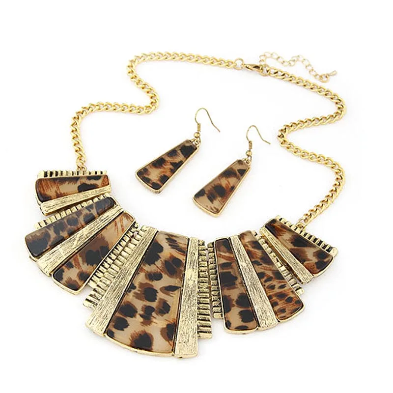 

Fashion Womens Earring For Girl 2019 New Mixed Style Bohemia Leopard Bib Chain Necklace+Earrings Jewelry 3.11