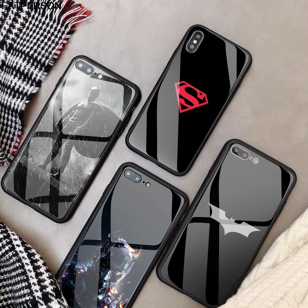 

DIY Customized Tempered Glass superman Phone Cover for iPhone 7 8 6s 6 Plus X XR XS 11 Pro MAX Batman Spiderman Phone Case capa