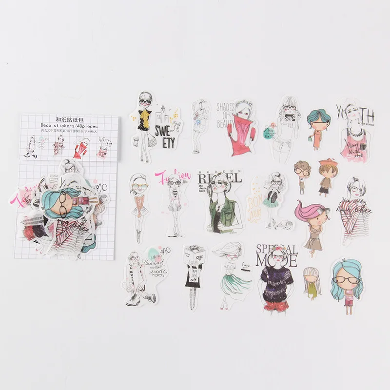 

Sweety Long Hair Girl Mini Bag Bullet Journal Decorative Stationery Stickers Scrapbooking DIY Diary Album Stick