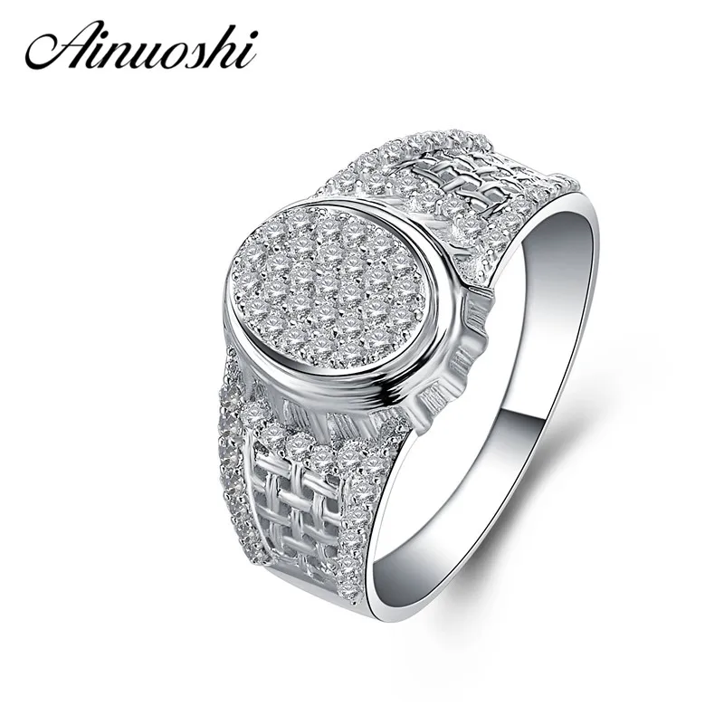 

AINOUSHI 925 Sterling Silver Men Wedding Engagement Rings Sona Male Silver Accessaries Anniversary Party Rings Lovers Jewelry