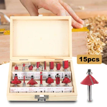 

15pcs/set Woodworking Milling Cutters 1/4''/8mm Shank Carbide Router Bit For Wood Cutter Engraving Cutting Tools