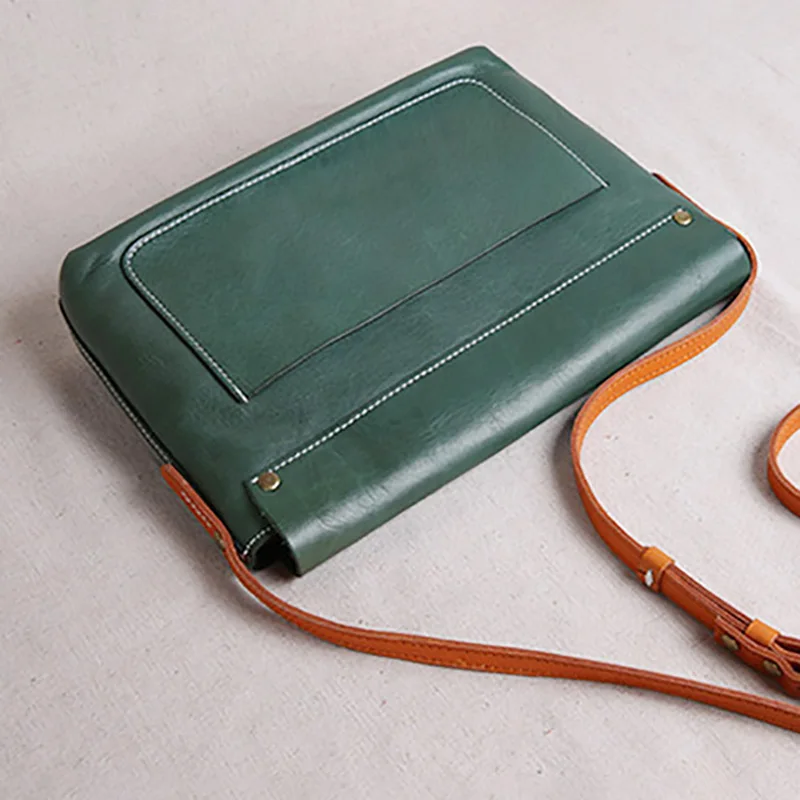 AETOO Handmade leather women's bag, literary retro leather one-shoulder slant bag, cross-sectional hit color small bag