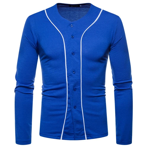 Black Baseball Jersey Men Long Sleeve V Neck Mens Buttons Tee Shirt