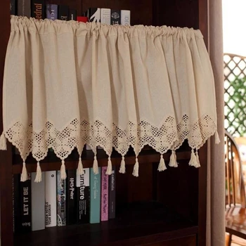 

Senisaihon American Cotton Linen Half-curtain Fashion Crochet Curtains Small Curtain Coffee Curtains for Kitchen Cabinet Room