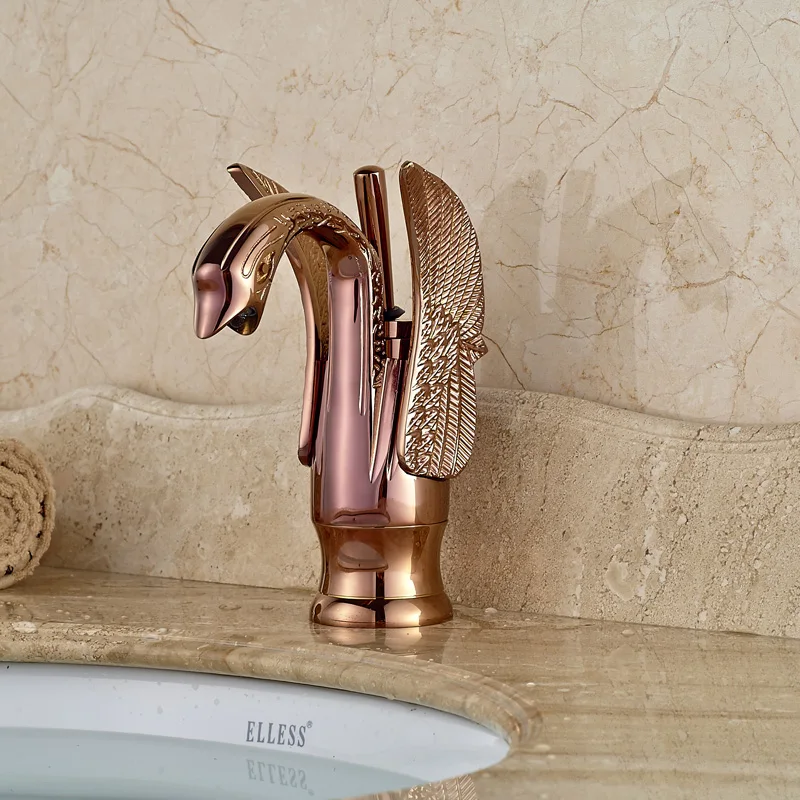 

Swan Shape Rose Gold High-grade Single Handle Basin Countertop Faucet for Bathroom