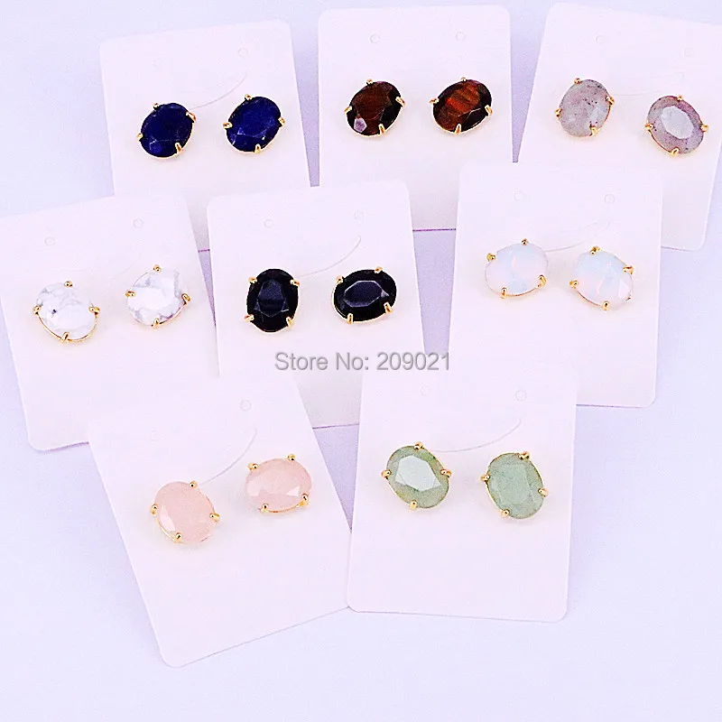 10 пар ювелирных изделий из натурального камня овальные серьги, разноцветные граненые кварцевые каменные серьги-гвоздики для женщин ювелирные изделия