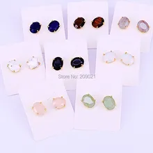 10 пар ювелирных изделий из натурального камня овальные серьги, разноцветные граненые кварцевые каменные серьги-гвоздики для женщин ювелирные изделия
