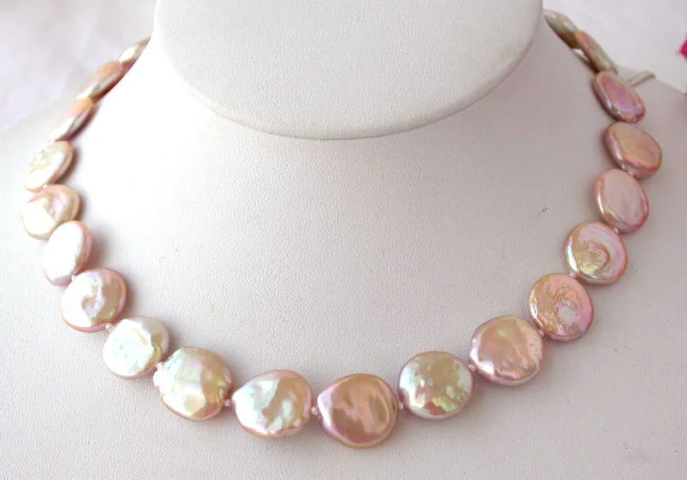 

Hot sale new Style >>>>>Nautral 17" 15mm coin pink freshwater pearl necklace