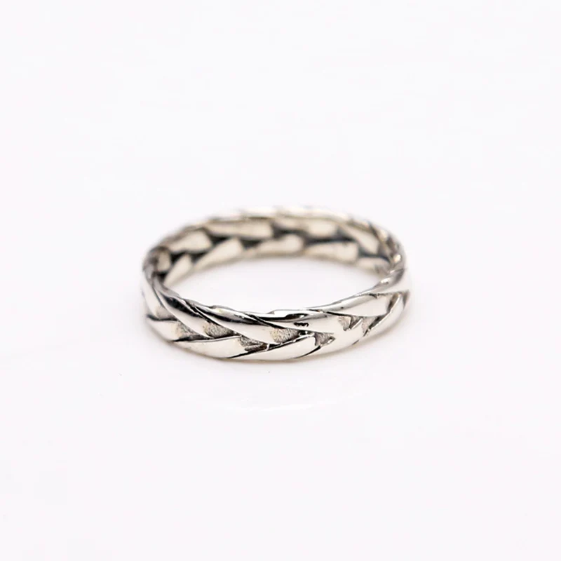Плетенное 925 пробы Серебряное кольцо для мужчин, ювелирные изделия ручной работы, обручальное кольцо, подарок, винтажное ювелирное изделие R14