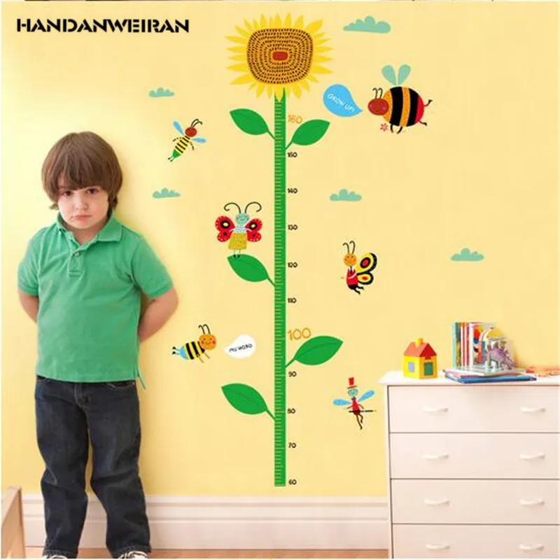

1 PCS Cartoon Sunflower Butterfly Height Sticker For Kids Room Bedroom Height Meter Wall Stickers Home Decor 50*70cm