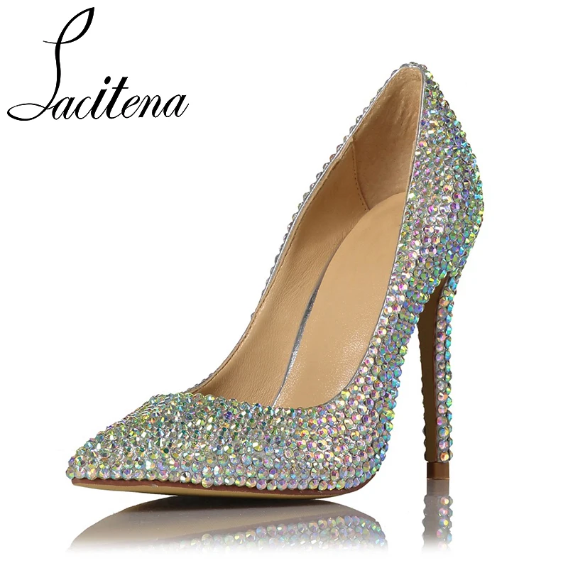 

Colorful Diamond Pearl Sexy High Heels Shoes Diamond Shoes Women Elegance Pointed Toe Women's Crystal Shoes