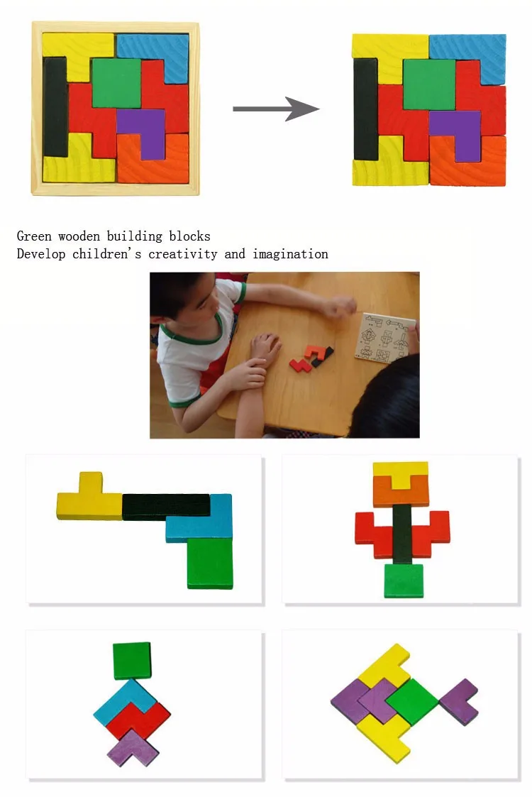 2 размера красочные деревянные Tangram головоломки Tetris дошкольного волшебства интеллектуальная образовательная игрушка-игра ребенок WYQ