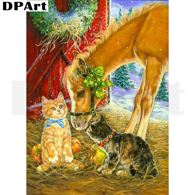 

Diamond Painting Full Square/Round Drill Horses and Cats In Stables 5D Daimond Painting Embroidery Cross Kit Rhinestone Zou300