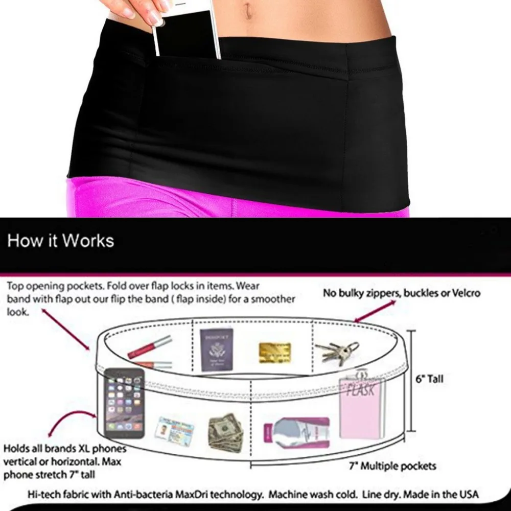 Elastic Running Belt Fitness Waist Belt Travel Money Storage Belt With Multi Pockets for All Size Mobile Phone Passport FreeShip
