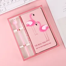 Nueva llegada lindo Rosa dos flamencos Notebook gel pen set con caja diario semanal planificador Colegio suministros de oficina kawaii papelería(China)