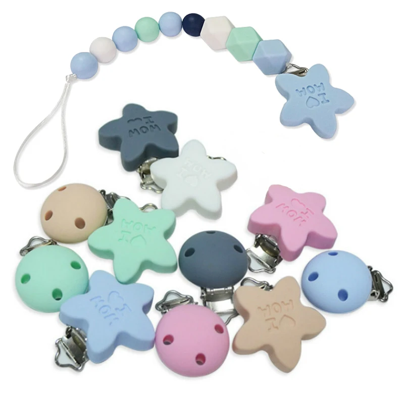 

DIY Silicone Pacifier Clips Round Pentagram Teether Teething Accessories Soother Nursing Holder Chain Clip Nipple Clasps
