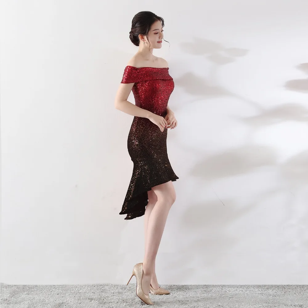 Mermaid party dress women 2019 sexy sequin club vestidos off shoulder evening robe femme asymmetrical tight slim dress summer (4)