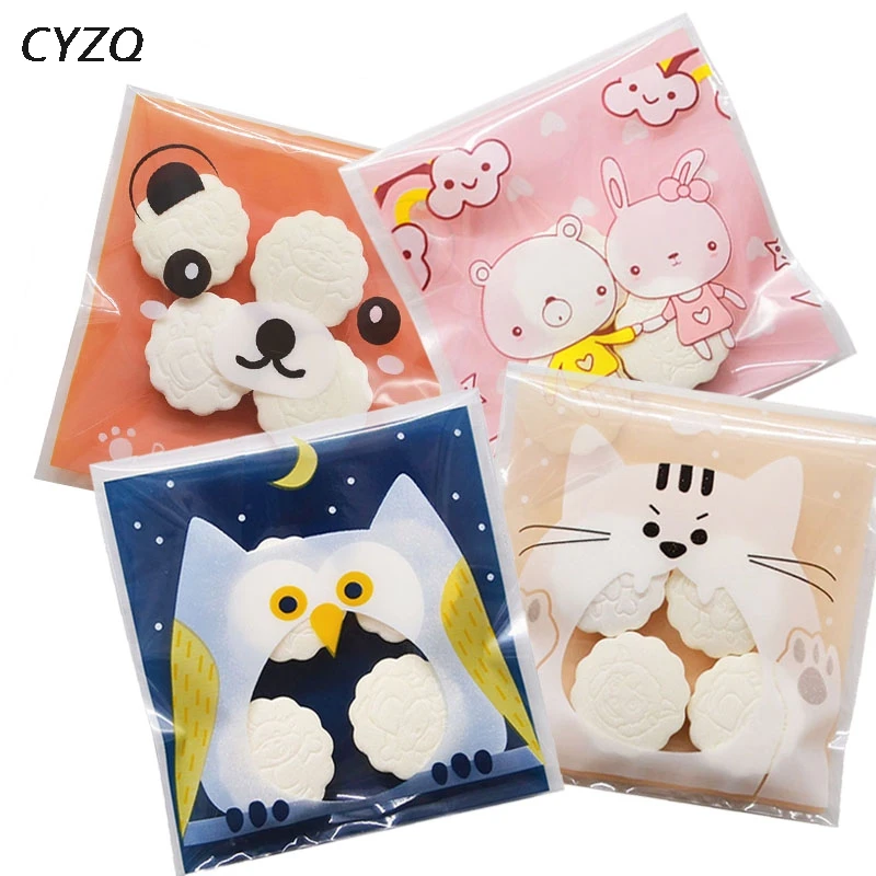 

50/100pcs Cute Cartoon Gifts Bags Christmas Cookie Packaging Self-adhesive Plastic Bags For Biscuits Candy Food Cake Package