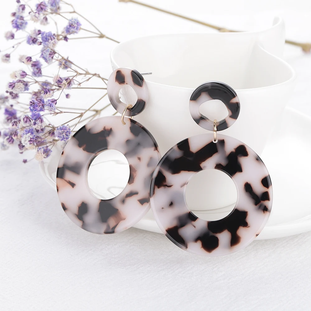 Fashion Geometry Leopard Earring for Women Colorful Retro Tortoise Resin Acrylic Hollow Circle Drop Dangle Female Brinco | Украшения и