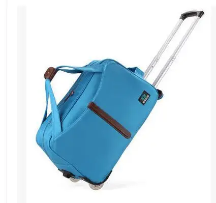 Brand Cabin Luggage Bag Rolling Suitcase Trolley Travel Bag On Wheels For Women Men Travel Duffle Oxford Wheeled Travel Bag - Color: blue 22 inch