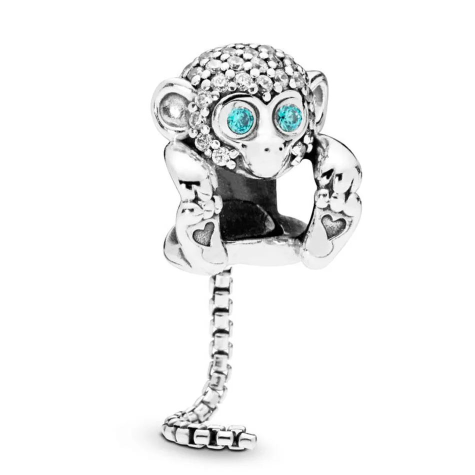 

Authentic S925 Sterling Silver DIY Jewelry Sparkling Monkey Charm fit Lady Bracelet Bangle Girl Birthday Gift Clear CZ